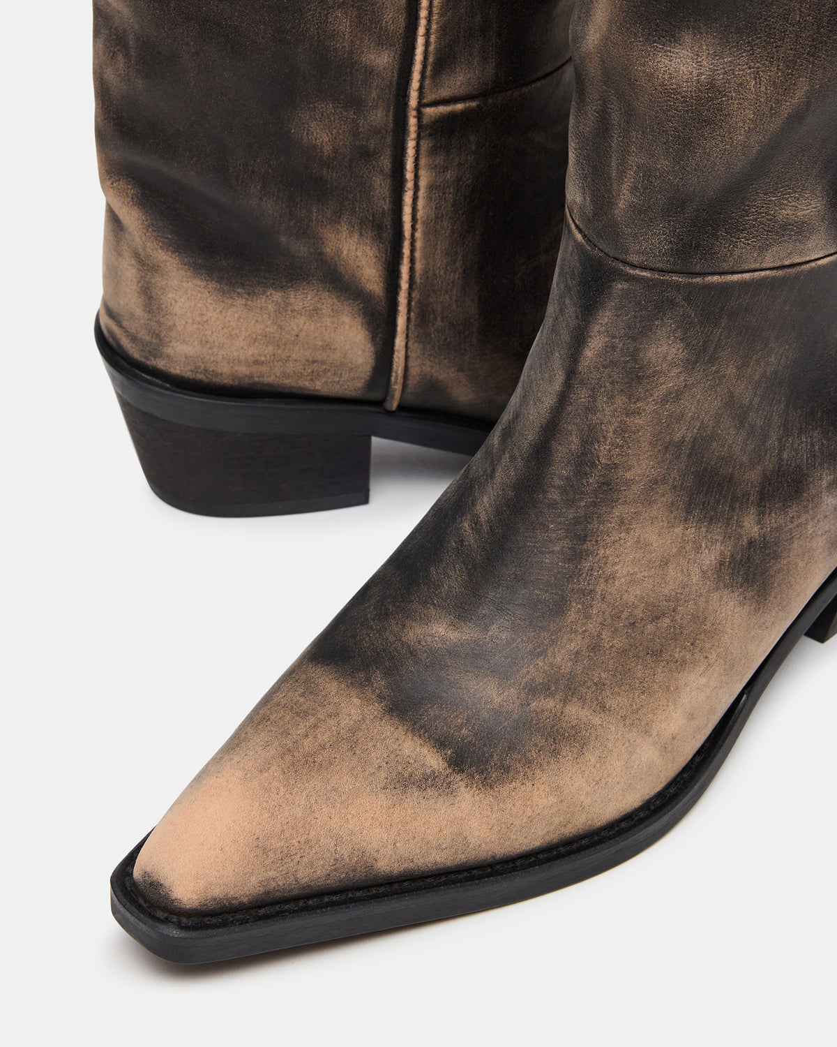 RAPTOR Black Distressed Pointed-Toe Block Heel Western Women's Boot - Steve Madden