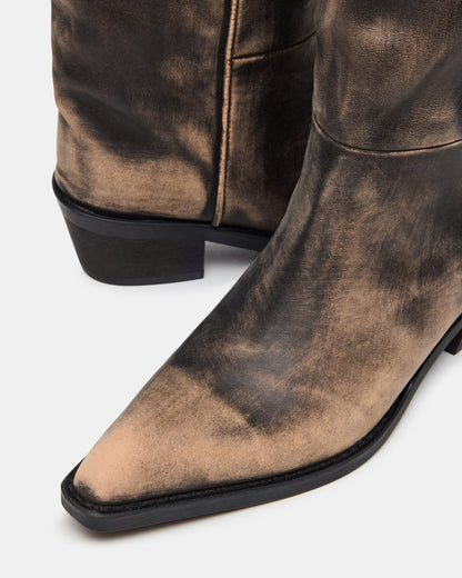 RAPTOR Black Distressed Pointed-Toe Block Heel Western Women's Boot - Steve Madden