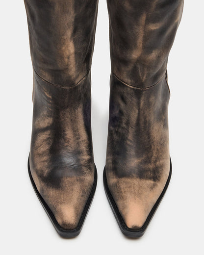 RAPTOR Black Distressed Pointed-Toe Block Heel Western Women's Boot - Steve Madden