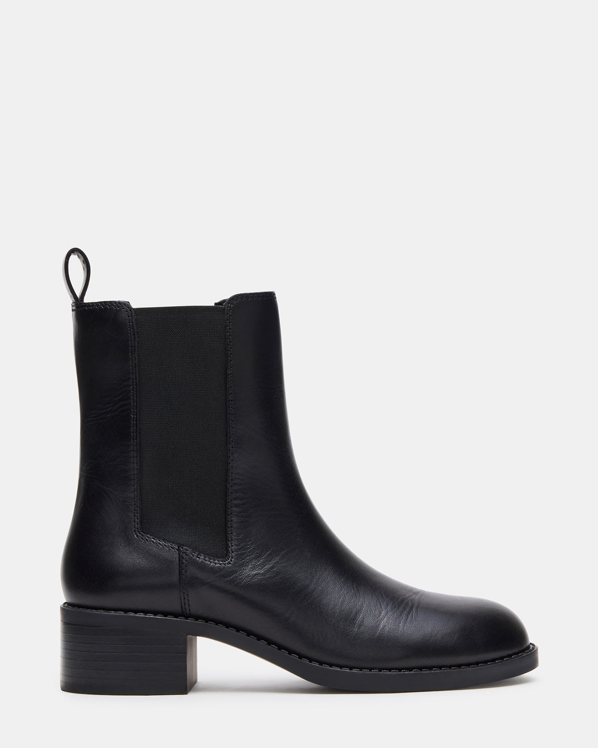 KAPLAN Black Leather Chelsea Block Heel Women's Ankle Boot - Steve Madden
