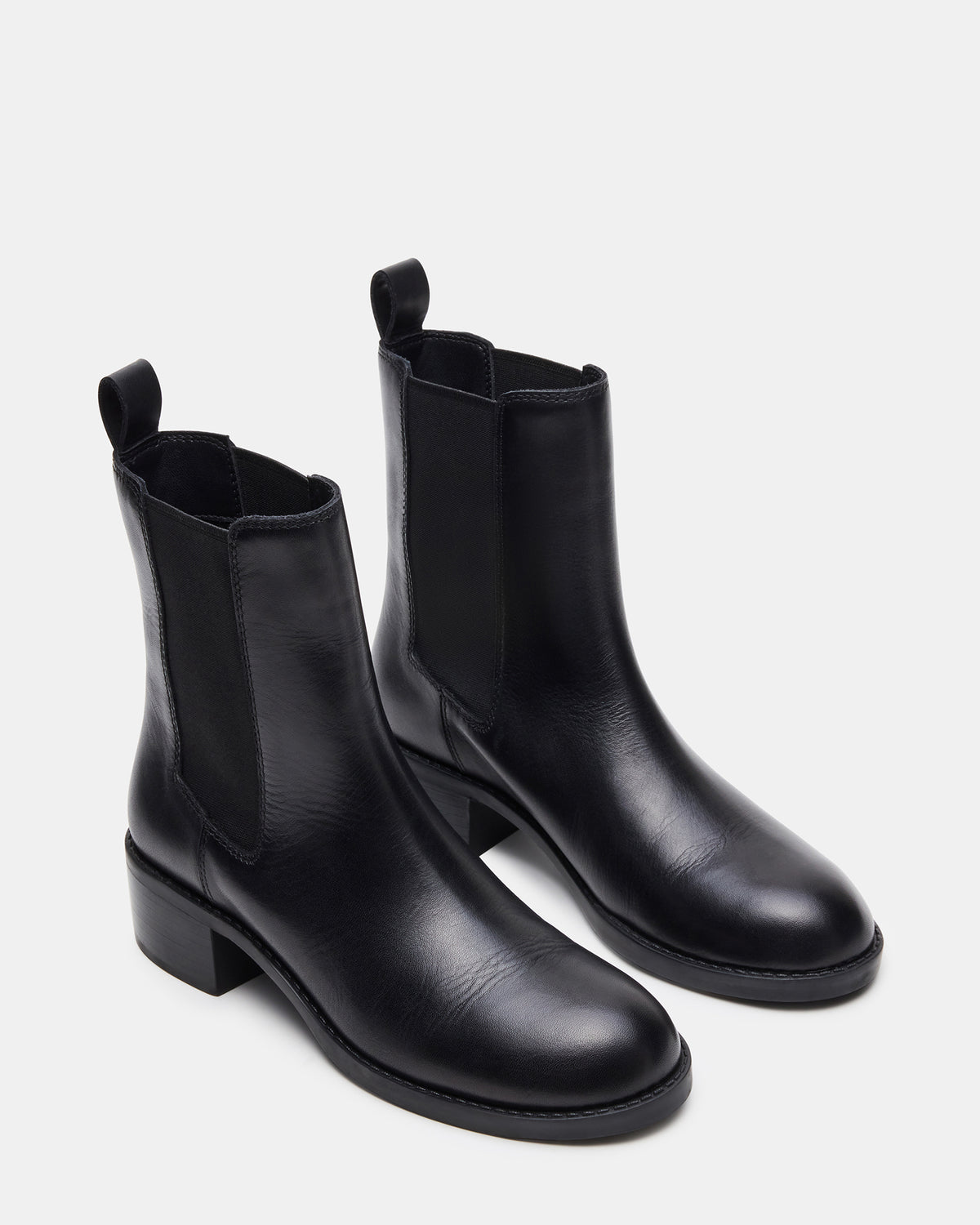 KAPLAN Black Leather Chelsea Block Heel Women's Ankle Boot - Steve Madden