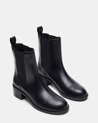 KAPLAN Black Leather Chelsea Block Heel Women's Ankle Boot - Steve Madden