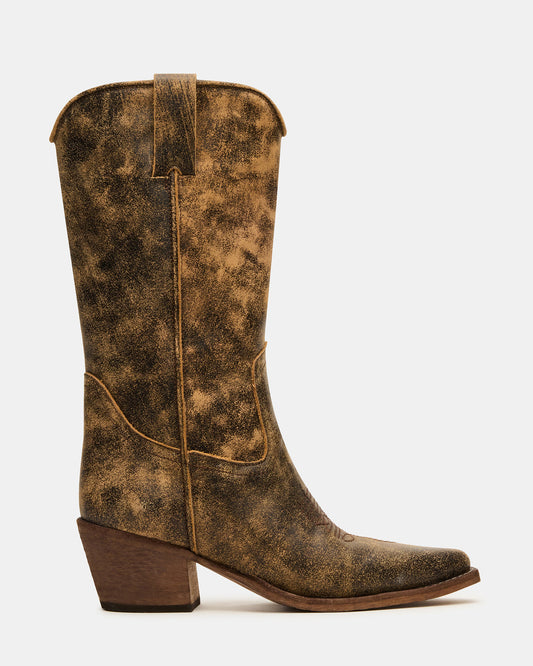 ALBANY Brown Distressed Pointed-Toe Women's Western Boot - Steve Madden