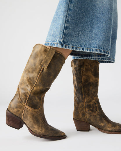 ALBANY Brown Distressed Pointed-Toe Women's Western Boot - Steve Madden