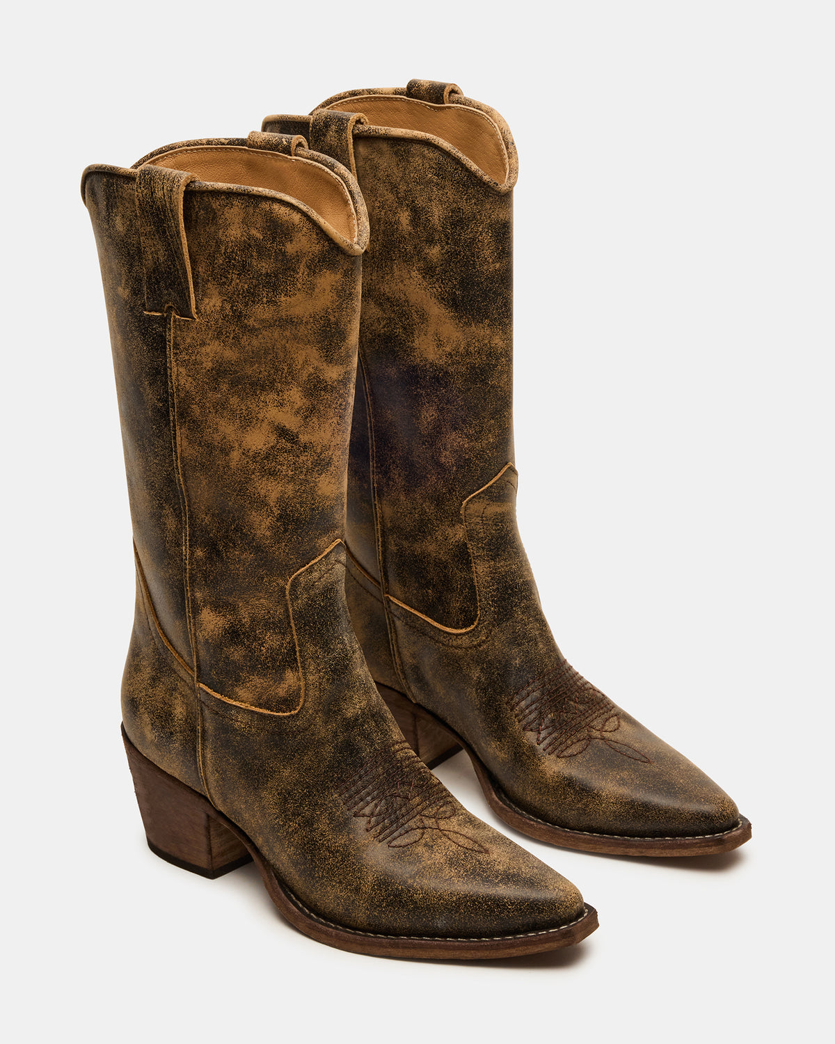 ALBANY Brown Distressed Pointed-Toe Women's Western Boot - Steve Madden