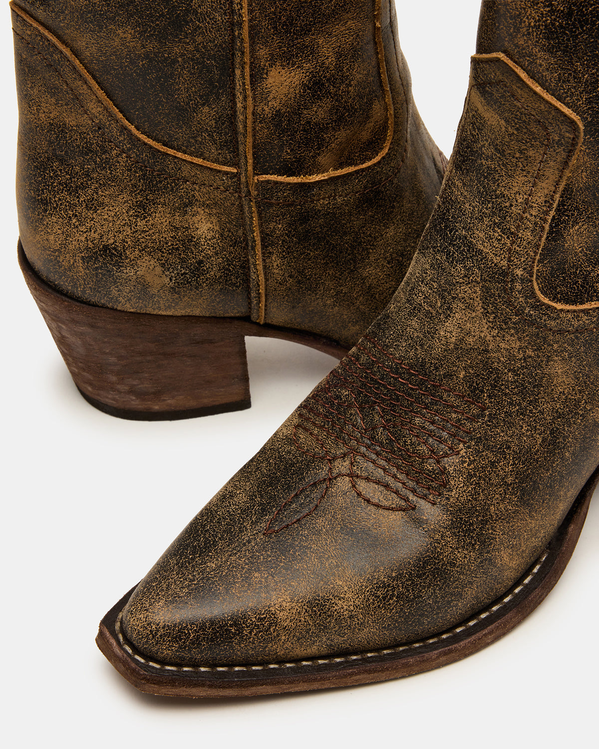 ALBANY Brown Distressed Pointed-Toe Women's Western Boot - Steve Madden