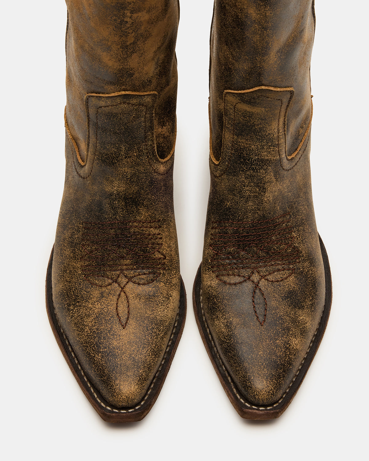 ALBANY Brown Distressed Pointed-Toe Women's Western Boot - Steve Madden