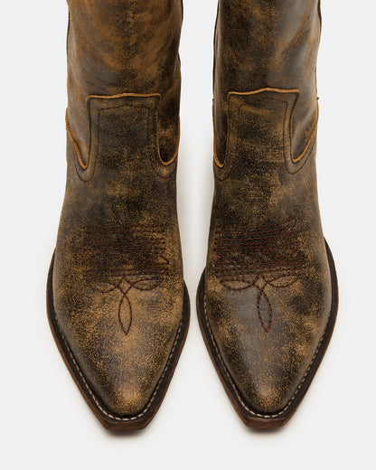 ALBANY Brown Distressed Pointed-Toe Women's Western Boot - Steve Madden