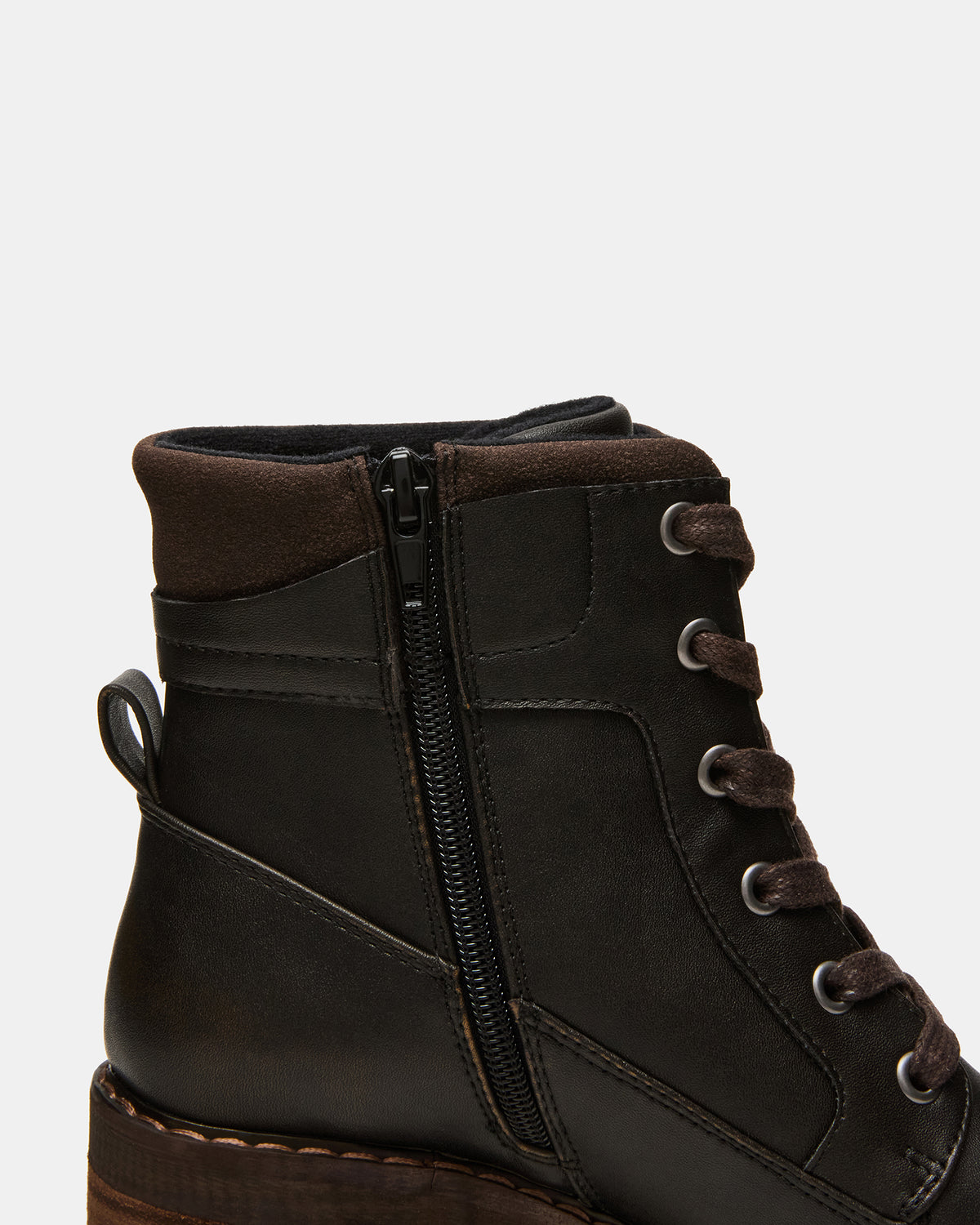 TUFF Dark Brown Lace-Up Block Heel Women's Ankle Boot - Steve Madden