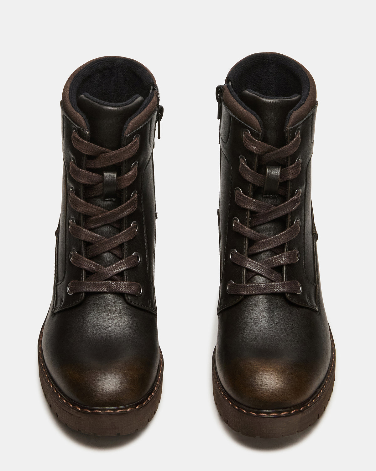 TUFF Dark Brown Lace-Up Block Heel Women's Ankle Boot - Steve Madden