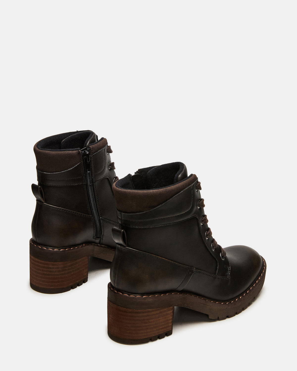 TUFF Dark Brown Lace-Up Block Heel Women's Ankle Boot - Steve Madden