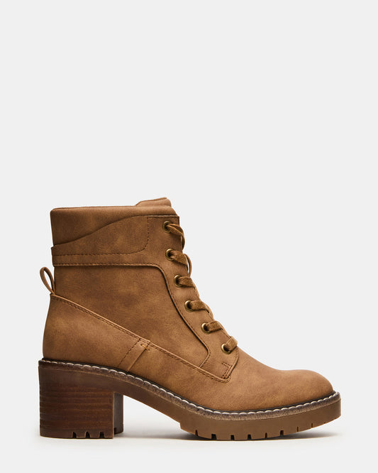 TUFF Taupe Lace-Up Block Heel Women's Ankle Boot - Steve Madden