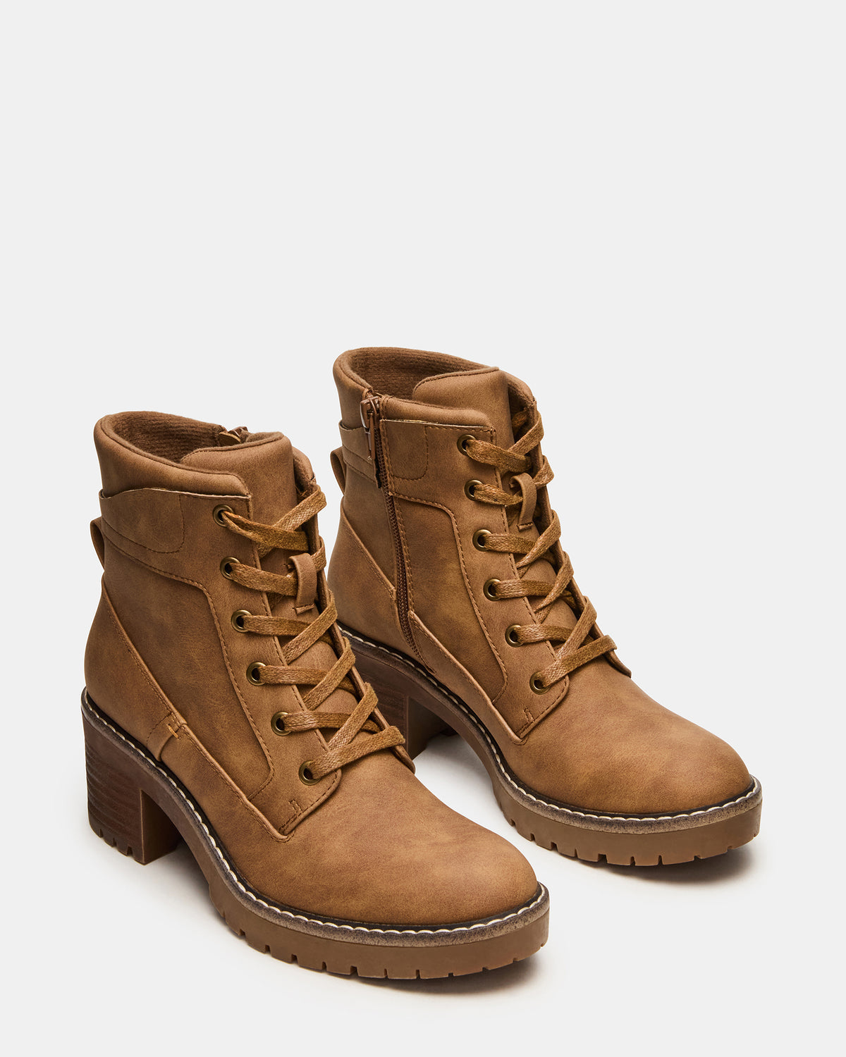 TUFF Taupe Lace-Up Block Heel Women's Ankle Boot - Steve Madden