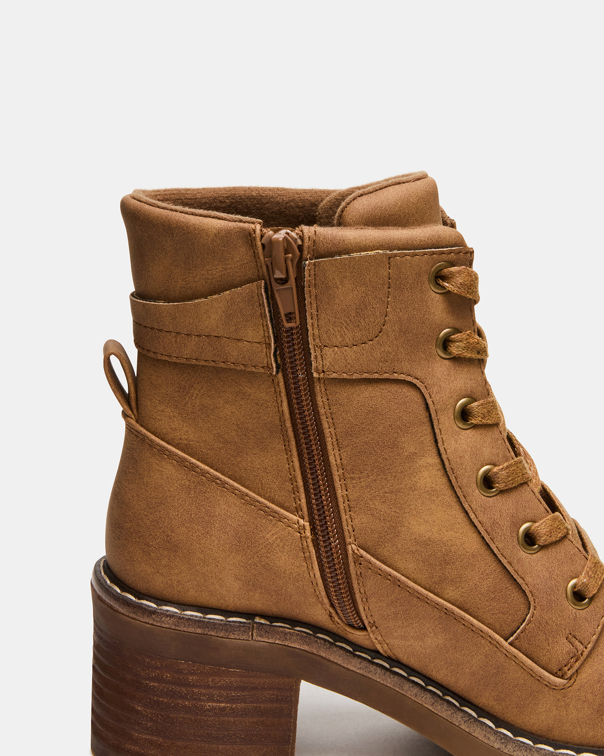 TUFF Taupe Lace-Up Block Heel Women's Ankle Boot - Steve Madden