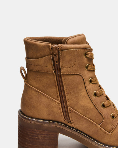 TUFF Taupe Lace-Up Block Heel Women's Ankle Boot - Steve Madden
