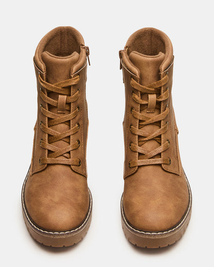 TUFF Taupe Lace-Up Block Heel Women's Ankle Boot - Steve Madden
