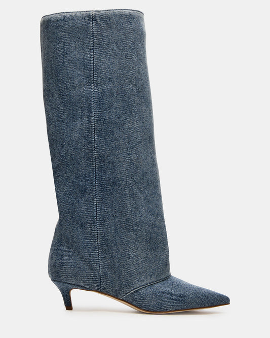 LUCA Denim Fabric Pointed-Toe Cuffed Kitten Heel Women's Boot - Steve Madden