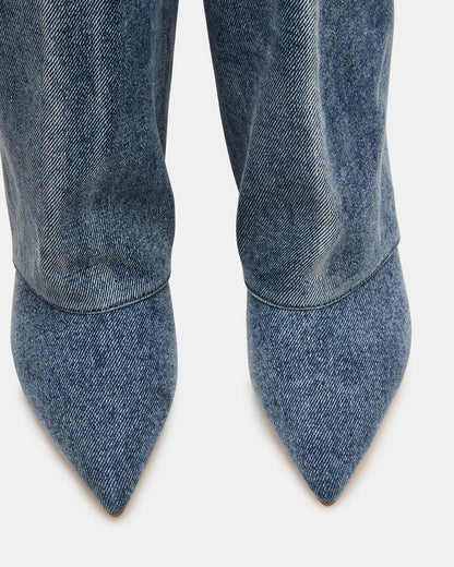 LUCA Denim Fabric Pointed-Toe Cuffed Kitten Heel Women's Boot - Steve Madden