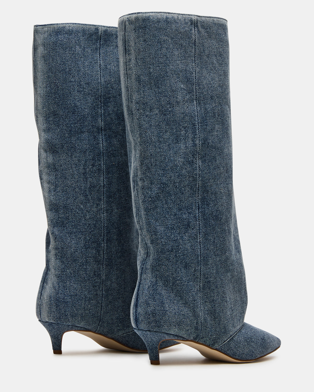 LUCA Denim Fabric Pointed-Toe Cuffed Kitten Heel Women's Boot - Steve Madden
