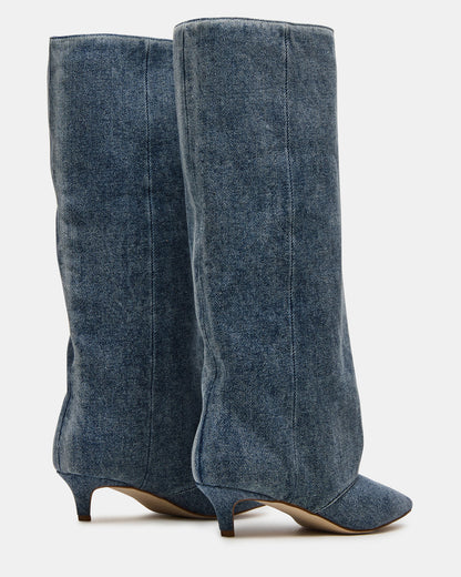 LUCA Denim Fabric Pointed-Toe Cuffed Kitten Heel Women's Boot - Steve Madden