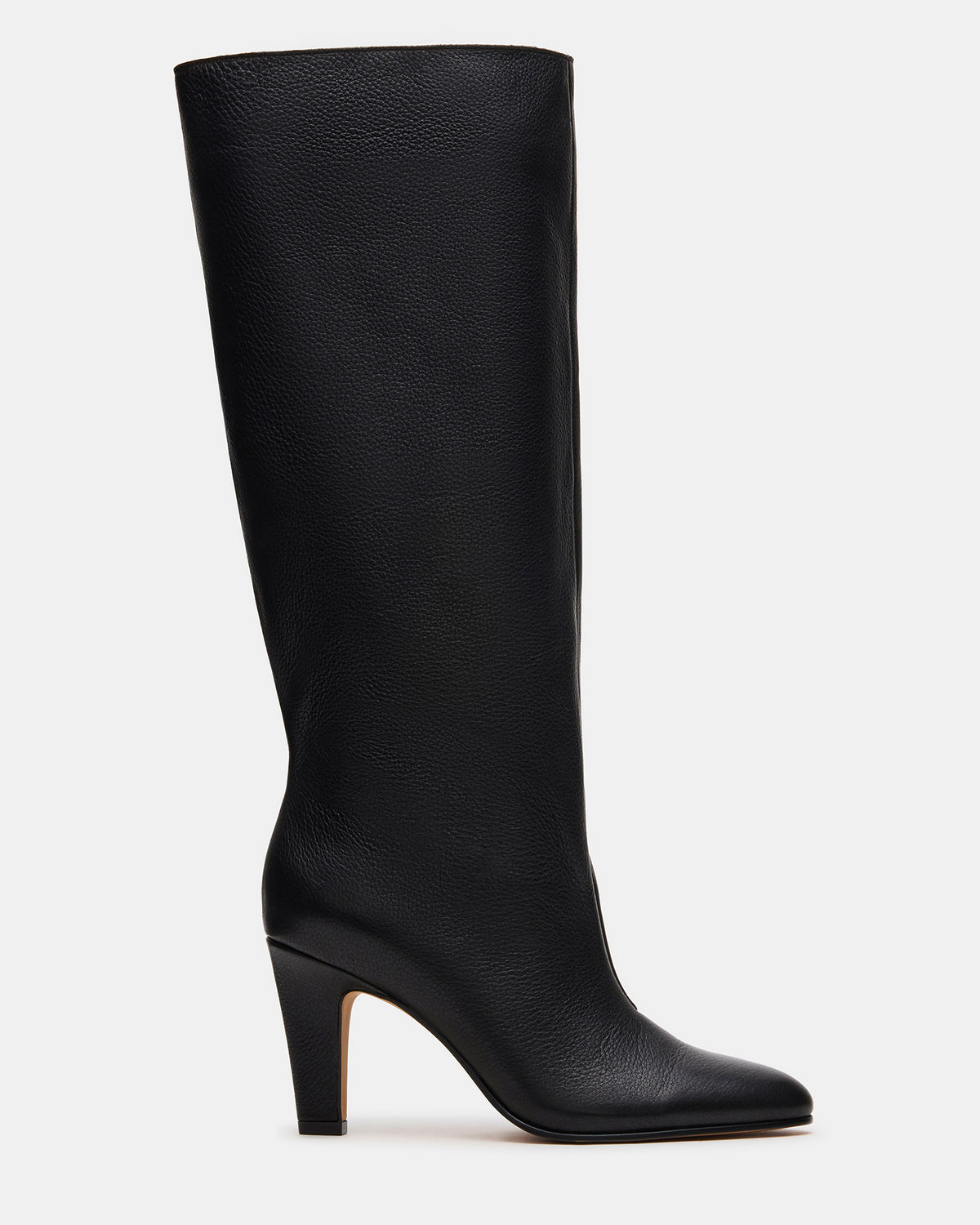 RIZK Black Leather Knee-High Rounded Toe Heeled Women's Boot - Steve Madden