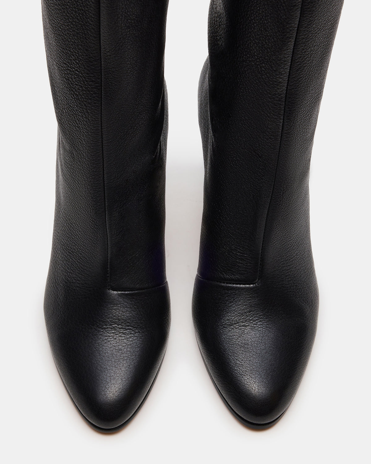 RIZK Black Leather Knee-High Rounded Toe Heeled Women's Boot - Steve Madden