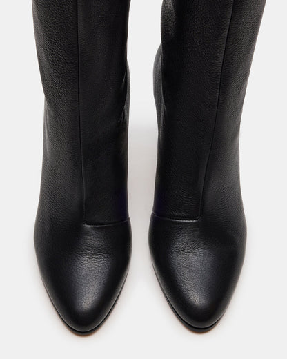 RIZK Black Leather Knee-High Rounded Toe Heeled Women's Boot - Steve Madden