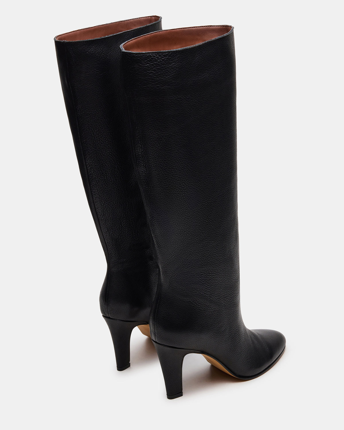 RIZK Black Leather Knee-High Rounded Toe Heeled Women's Boot - Steve Madden