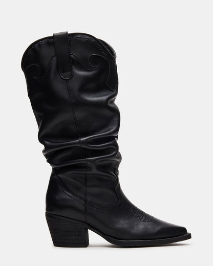 STAGE Black Leather Pointed-Toe Scrunched Western Women's Boot - Steve Madden