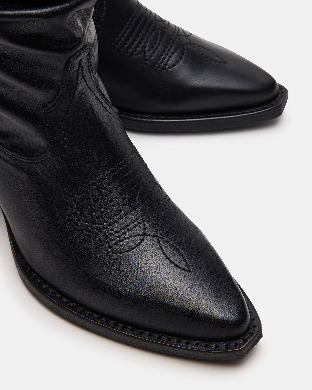 STAGE Black Leather Pointed-Toe Scrunched Western Women's Boot - Steve Madden