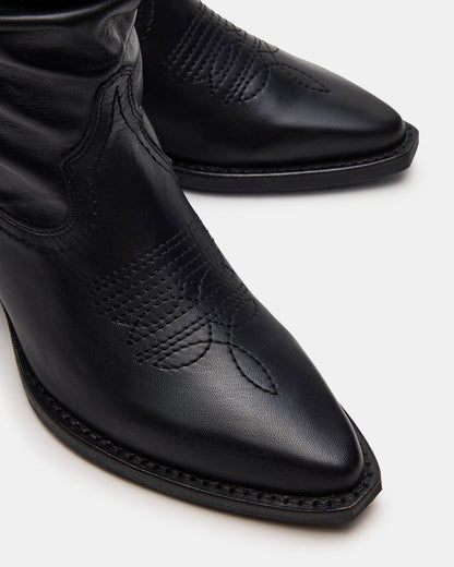 STAGE Black Leather Pointed-Toe Scrunched Western Women's Boot - Steve Madden