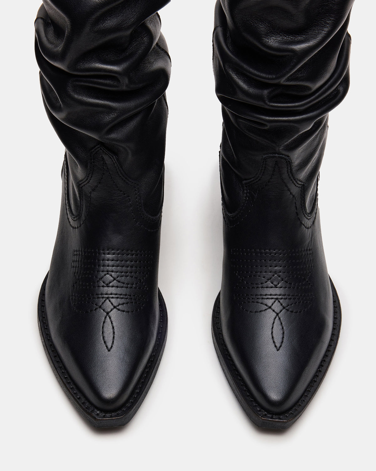STAGE Black Leather Pointed-Toe Scrunched Western Women's Boot - Steve Madden