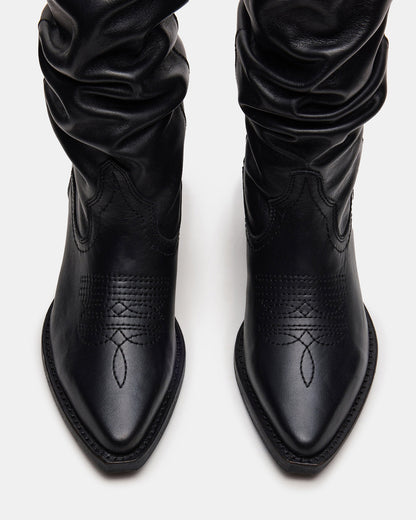 STAGE Black Leather Pointed-Toe Scrunched Western Women's Boot - Steve Madden