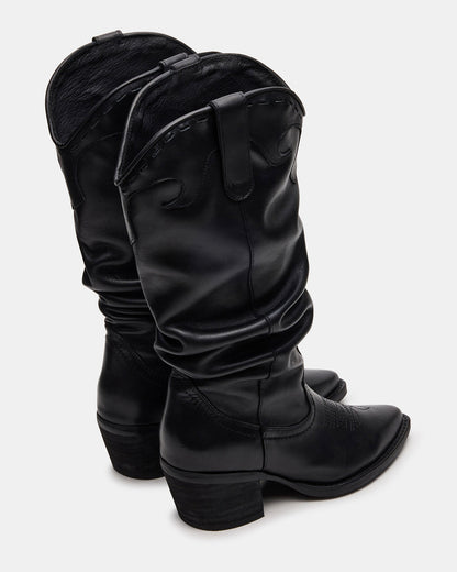 STAGE Black Leather Pointed-Toe Scrunched Western Women's Boot - Steve Madden