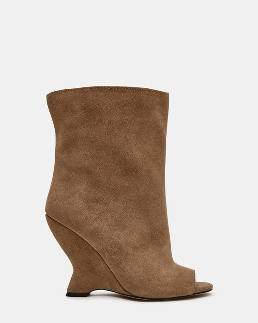 RYLIX Taupe Suede Wedge Peep-Toe Women's Ankle Boot - Steve Madden