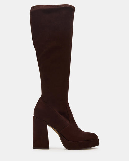 TWAIN Brown Wide Calf Knee-High Block Heel Women's Boot - Steve Madden