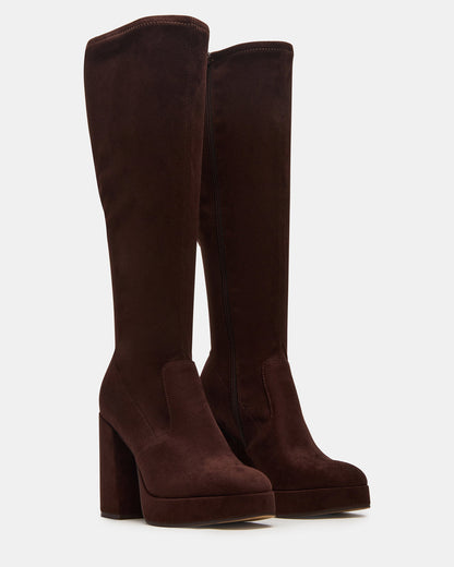 TWAIN Brown Wide Calf Knee-High Block Heel Women's Boot - Steve Madden