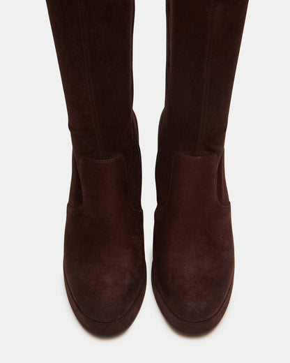 TWAIN Brown Wide Calf Knee-High Block Heel Women's Boot - Steve Madden