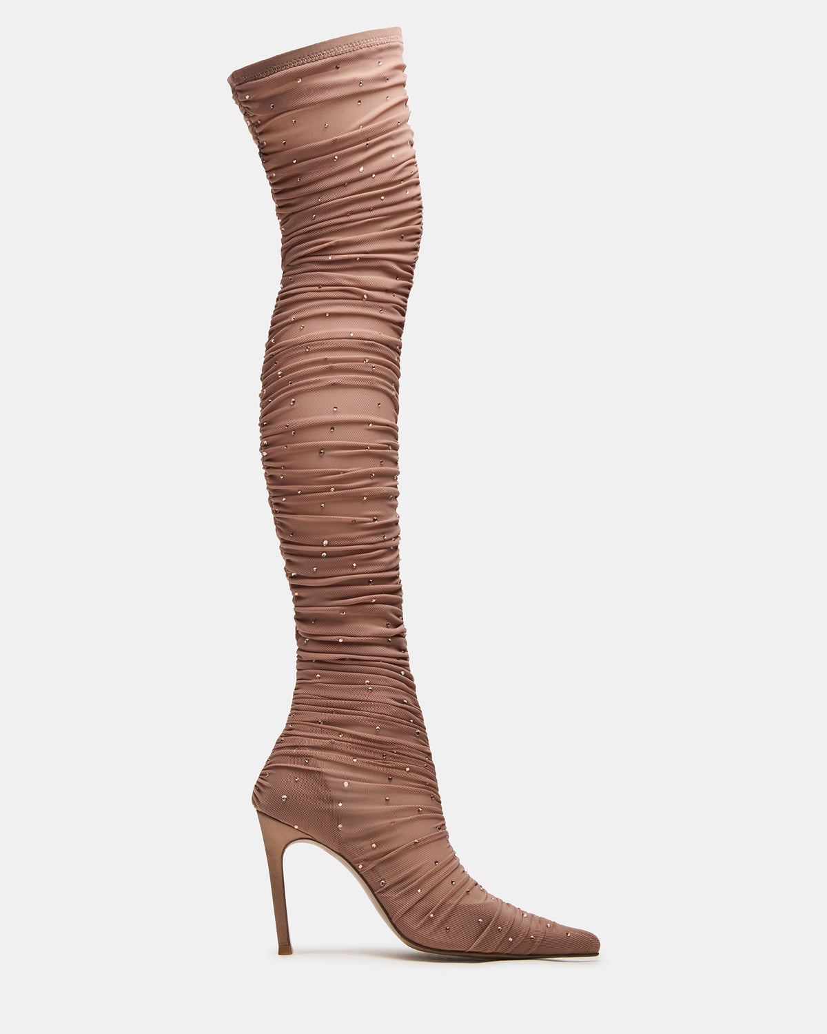RASHIDA Blush Mesh Over-The-Knee Pointed-Toe Rhinestone Stiletto Heel Women's Boot - Steve Madden