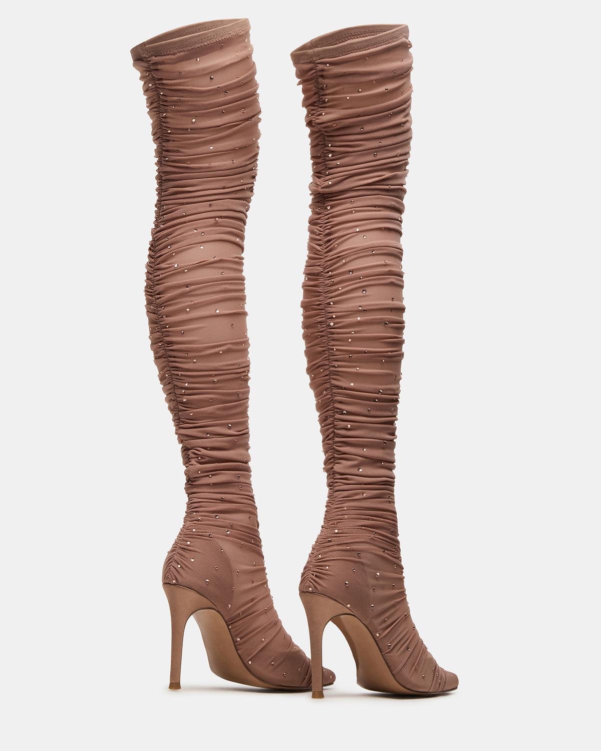 RASHIDA Blush Mesh Over-The-Knee Pointed-Toe Rhinestone Stiletto Heel Women's Boot - Steve Madden