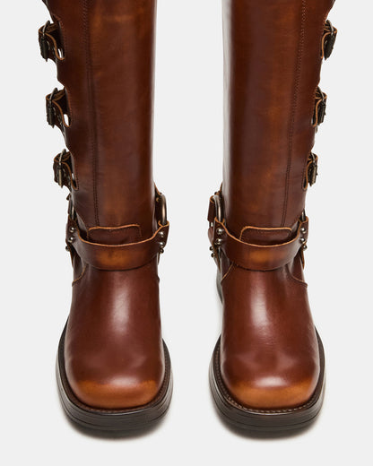 ROCKY Cognac Distressed Knee-High Moto Women's Boot - Steve Madden