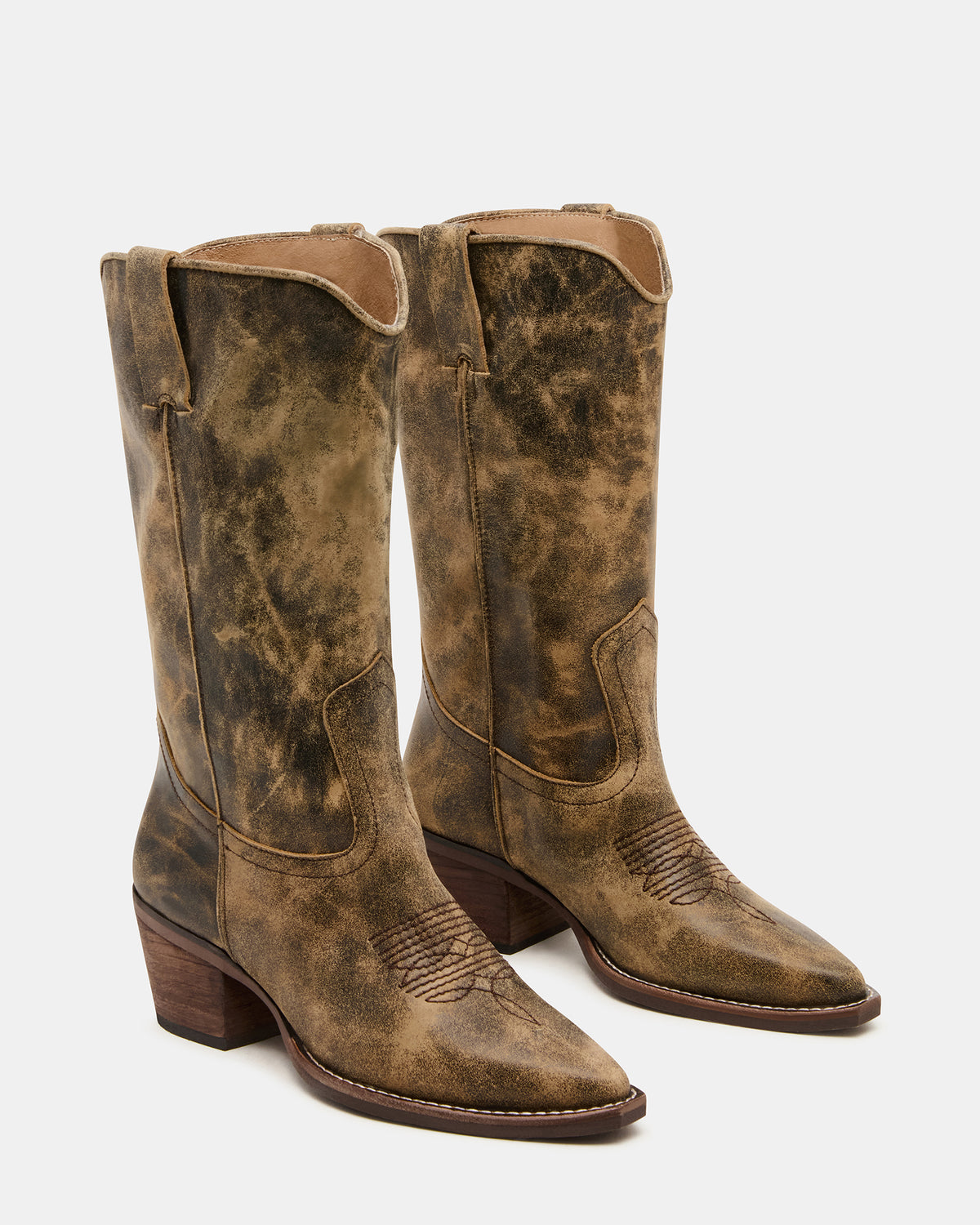 ALBANY Brown Distressed Wide Calf Pointed-Toe Women's Western Boot - Steve Madden