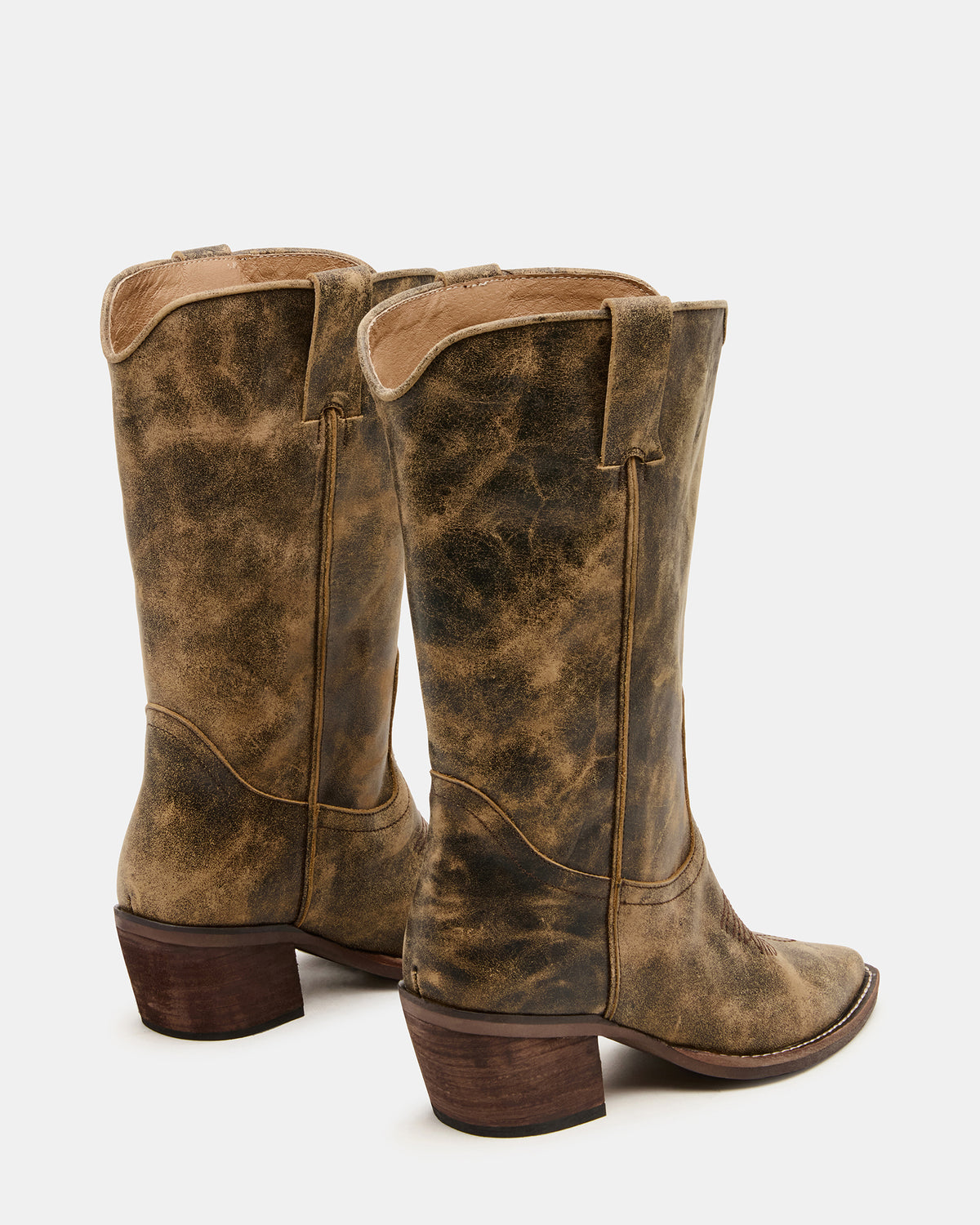 ALBANY Brown Distressed Wide Calf Pointed-Toe Women's Western Boot - Steve Madden
