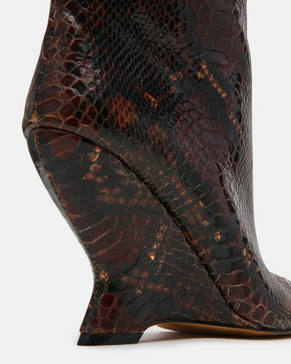 RYLIX Brown Snake Wedge Peep-Toe Women's Ankle Boot - Steve Madden
