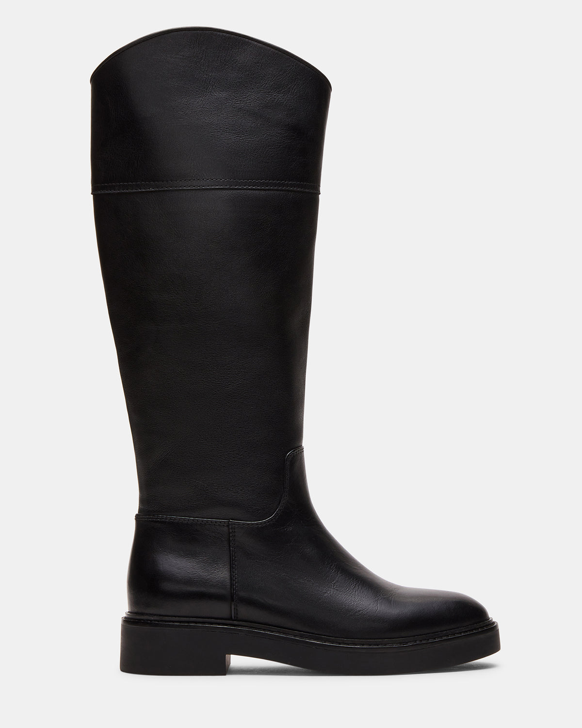 RADKE Black Leather Knee-High Rounded Toe Riding Women's Boot - Steve Madden