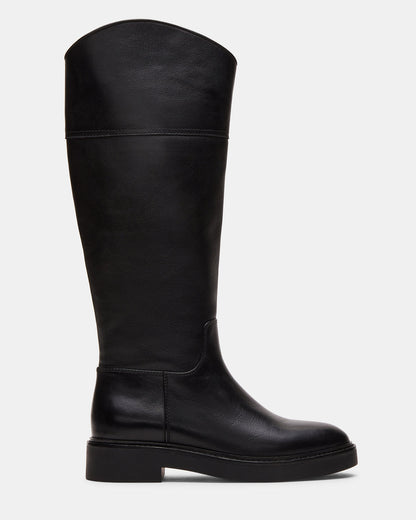 RADKE Black Leather Knee-High Rounded Toe Riding Women's Boot - Steve Madden
