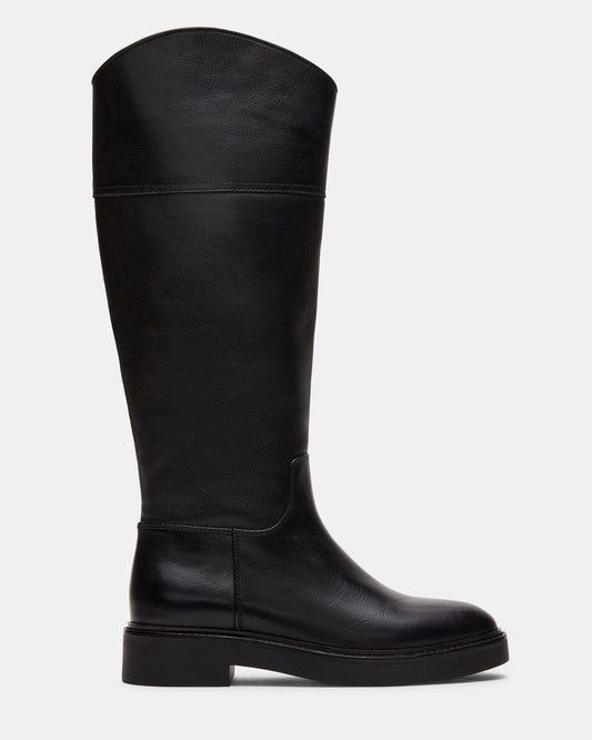 RADKE Black Leather Knee-High Rounded Toe Riding Women's Boot - Steve Madden