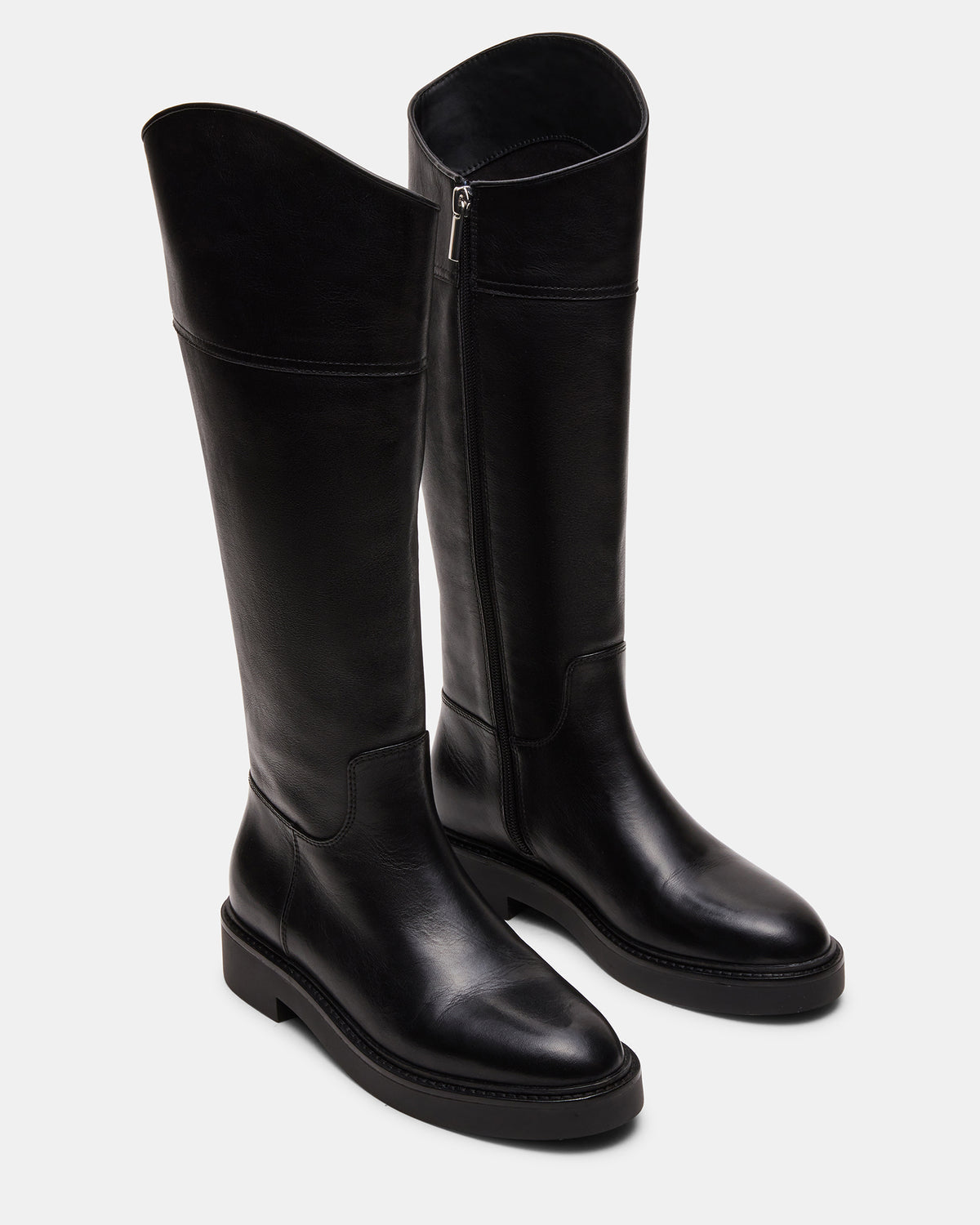 RADKE Black Leather Knee-High Rounded Toe Riding Women's Boot - Steve Madden