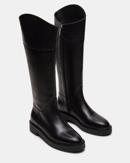 RADKE Black Leather Knee-High Rounded Toe Riding Women's Boot - Steve Madden