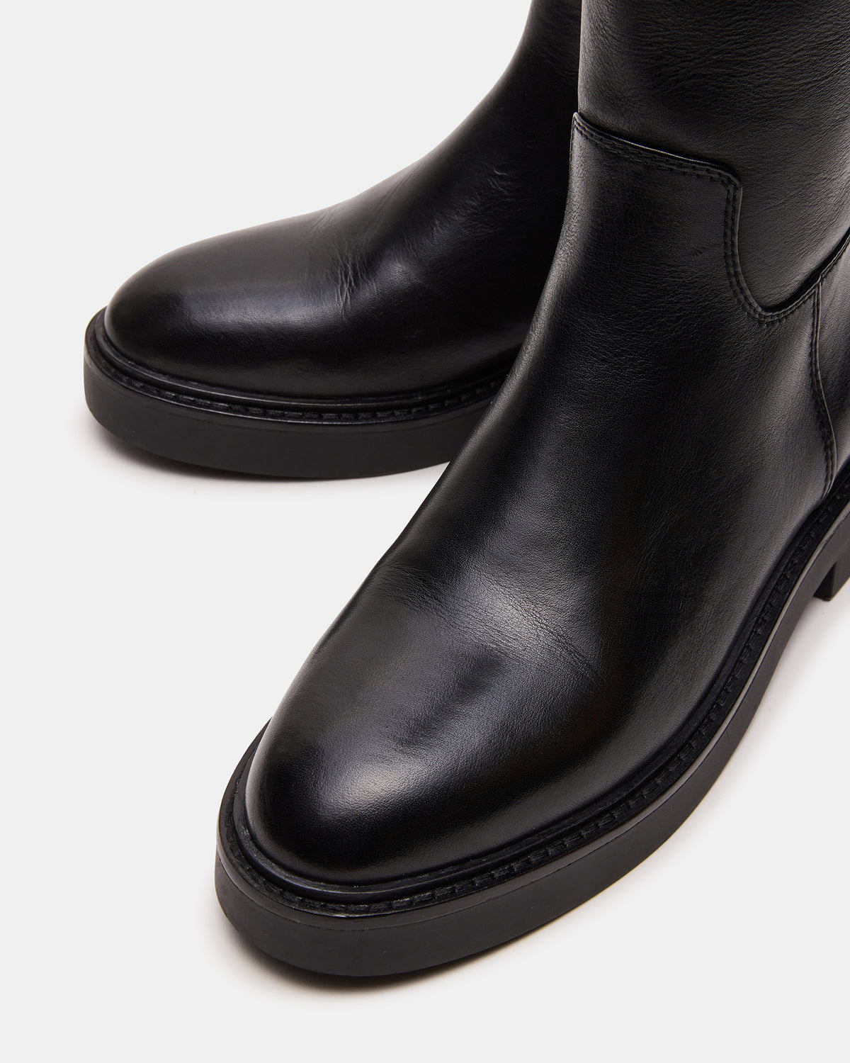 RADKE Black Leather Knee-High Rounded Toe Riding Women's Boot - Steve Madden